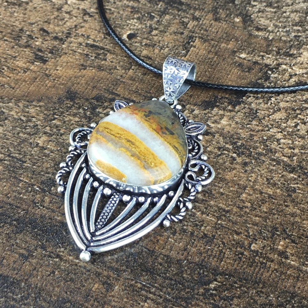 New Agate Quartz Stone Statement Silver Pendant - image 7